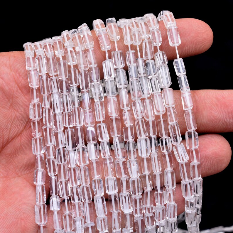 AAA Clear Crystal Quartz Natural Cuboid Brick Beads | 4x7mm Beads ...