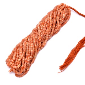 Natural Sunstone Fire Gemstone 5mm Smooth Heishi Loose Beads | 16inch Strand | Sunstone Semi Precious Gemstone Spacer / Wheel Rondelle Beads