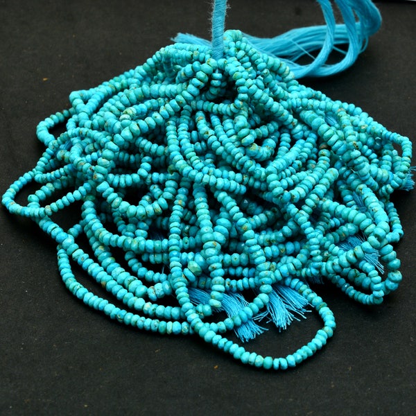 Rondelles à facettes en turquoise véritable de 3 mm à 5 mm | Rang de 33 cm | Perles de pierres semi-précieuses turquoise d'Arizona naturelle | Qualité AAA |