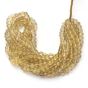 AAA+ Champagne Citrine Gemstone 5mm-6mm Round Faceted Beads | 16inch Long | Natural Champagne Citrine Semi Precious Gemstone Loose Beads