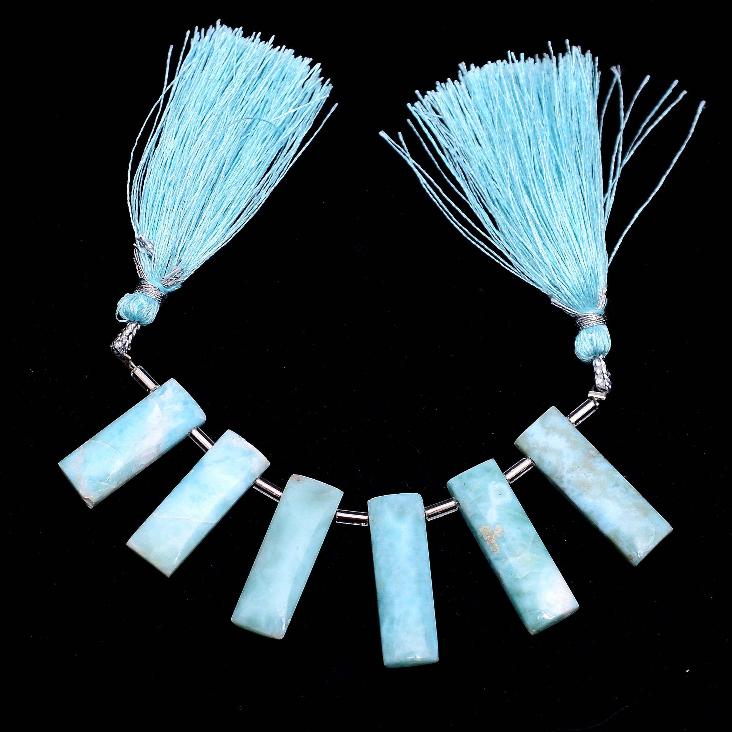 Natural Larimar 8x22mm-8x25mm Long Cuboid Smooth Fancy Beads