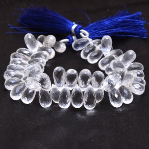 AAA+ Crystal Quartz Faceted Teardrop Briolette Beads | 6inch Strand 6x12mm Drops | Natural Clear Crystal Semi Precious Gemstone Briolettes