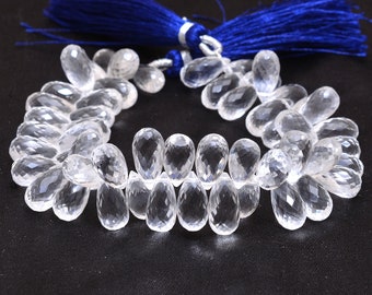 AAA+ Crystal Quartz Faceted Teardrop Briolette Beads | 6inch Strand 6x12mm Drops | Natural Clear Crystal Semi Precious Gemstone Briolettes