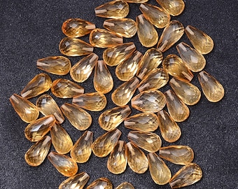 Citrin Natürliche Edelstein Tropfen Briolette | 5 x 10 mm Tropfen | Honig Citrin Halbedelstein facettierte Drop Top Halbe Bohrer Lose Perlen