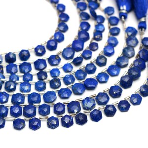 Natural Lapis Lazuli 7mm-9mm Faceted Hexagon Briolette Beads | Blue Lapis Semi Precious Gemstone Loose Fancy Faceted Beads | 6inch Strand