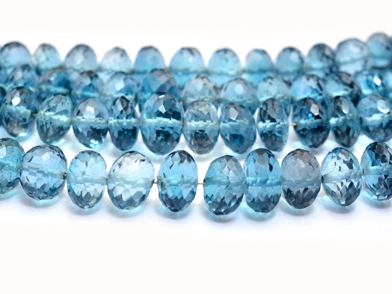 Genuine Fine Topaz Beads London Blue Topaz Gemstone 7mm-8mm Faceted Rondelle Beads Natural AAA Blue Topaz Semi Precious Gemstone Beads