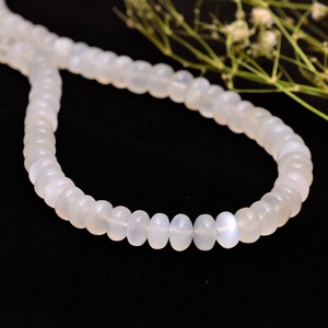 AAA+ White Moonstone 5mm-7mm Smooth Rondelle Beads | 16inch Strand | Natural Moonstone Semi Precious Gemstone Loose Beads for Jewelry Making