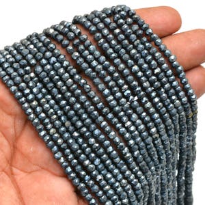 Natural Black Spinel Rondelle Beads | Gemstone 4mm Faceted Beads 13inch Strand | Black Spinel Semi Precious Gemstone Beads | SILVER COATED
