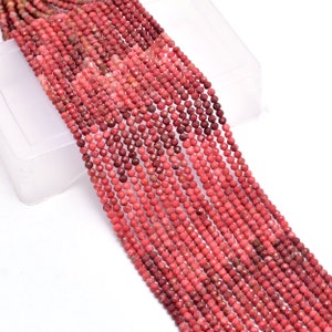 AAA+ Pink Thulite 3mm-4mm Gemstone Micro Faceted Beads | 13inch Strand | Natural Multi Thulite Semi Precious Gemstone Loose Rondelle Beads