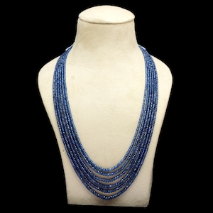 AAA+ Long Blue Sapphire Beads Layering Necklace | Natural Burma Sapphire Precious Gemstone Faceted Rondelle | Gemstone 6 Lines Jewelry