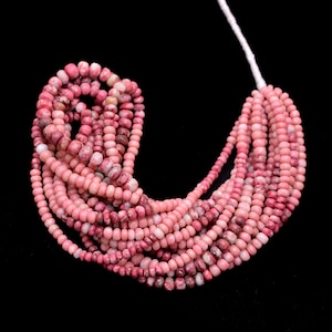 Natural Multi Thulite Smooth Rondelle Beads | 4mm-6mm Beads 16inch Strand | Pink Thulite Semi Precious Gemstone Loose Beads for Jewelry
