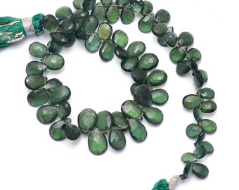 Perles Briolette En Apatite Verte Naturelle - Forme Poire, 8 Pouces, 72 Carats, Inde