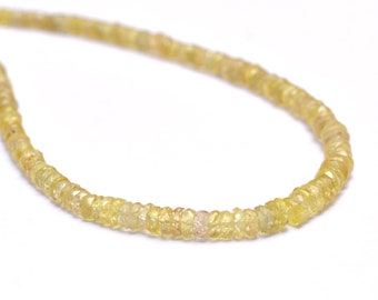 Saphir jaune AAA+ 2,50 mm-4 mm Rondelle à facettes graduées | Toron de 16 pouces | Perles en vrac de pierres précieuses précieuses saphir jaune citron