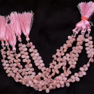 Pink Opal Gemstone Pear Briolette Faceted Beads | 8inch Strand | AAA Peruvian Pink Opal Natural Semi Precious Gemstone 6x8mm Loose Briolette