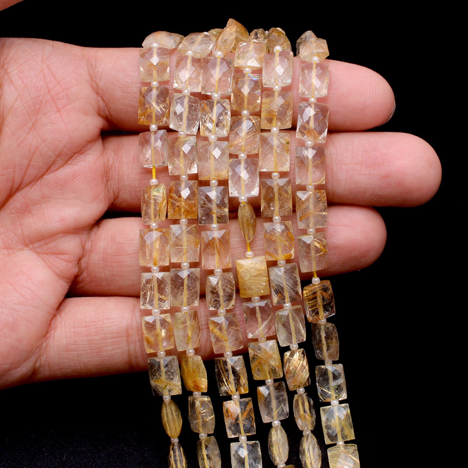AAA Gold Rutilated Quartz 7x9mm Chicklet Briolette Beads Etsy