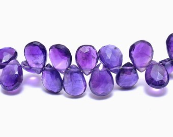 Ametista AAA+ com lapidação em formato de pera (7 x 10 mm) | Contas de ametista natural, pedra semipreciosa, em formato de pera, para joias | Fio de 20 cm (8 polegadas)