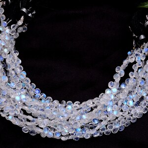 Rainbow Moonstone Gemstone Heart Briolette | 8inch Strand 4mm Faceted Beads | Natural Blue Fire Moonstone Semi Precious Gemstone Briolettes