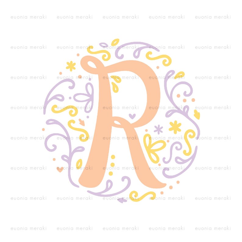 Download Art Collectibles Clip Art Crafts Eps Png Dxf Svg Files For Cricut Sticker Card Making Lovely Svg Floral Monogram R Initial Svg Letter Collage