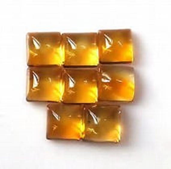 10 pieces yellow citrine square cabochon loose gemstone calibrated size