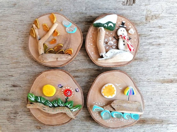 Four Seasons Magnets 4 Pcs Beach Pottery Sea Glass Fridge