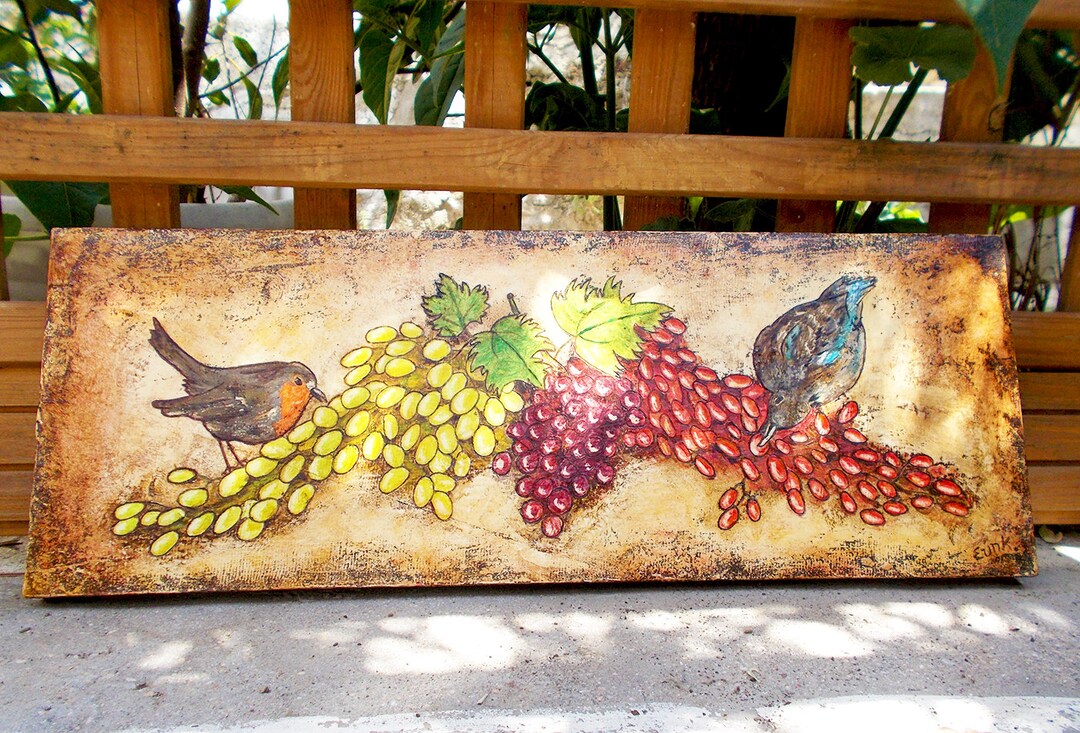 Birds Painting, Wood Board Painting, Folk Art Original Theme Etsy