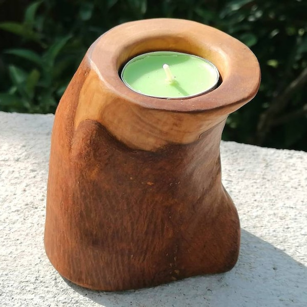 Wooden tealight holder, Handmade, Olive wood, Bohemian home decor