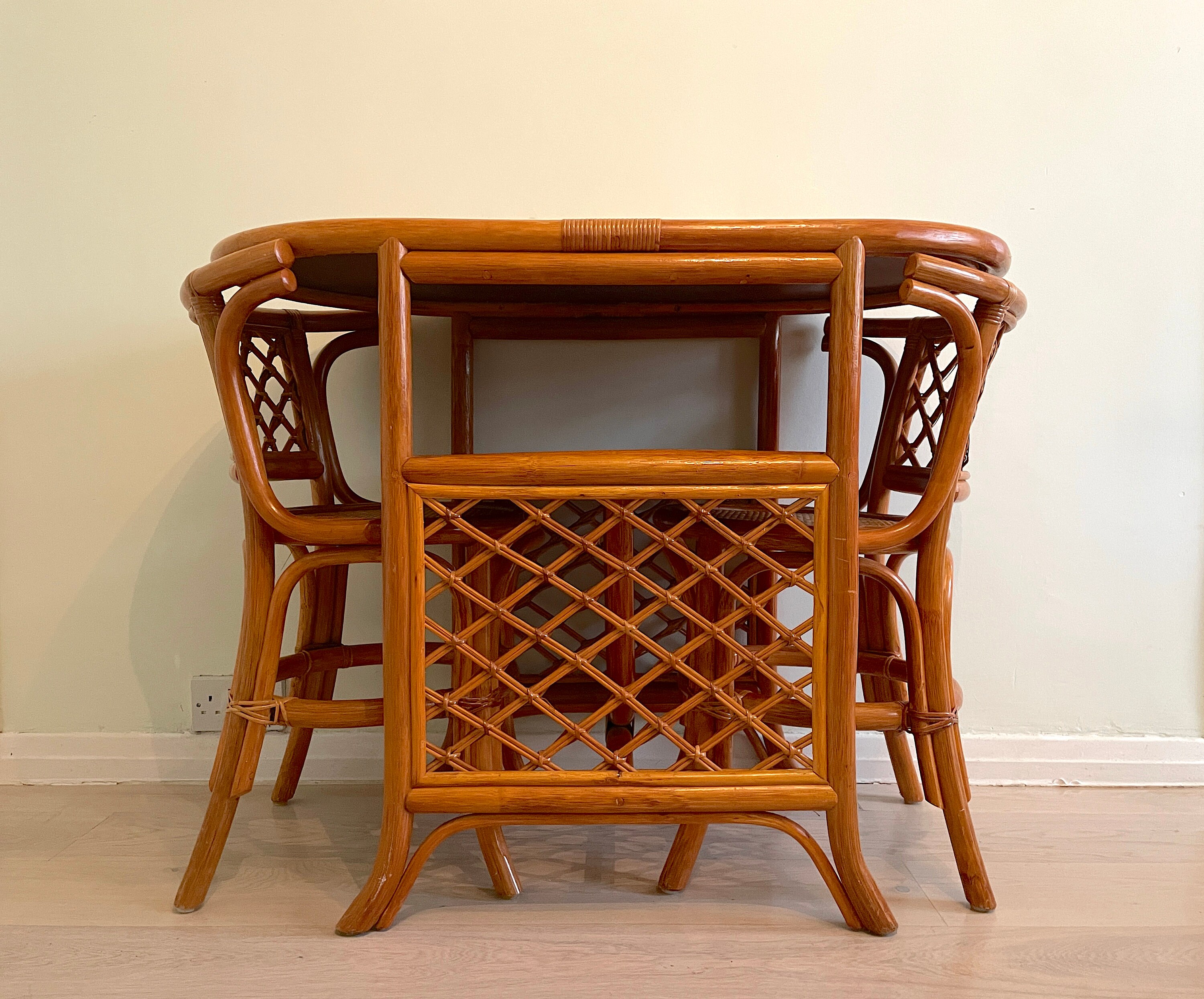 Vintage Bamboo Bistro Set, 70s Bamboo/rattan Wooden Table & 2 Chairs ...