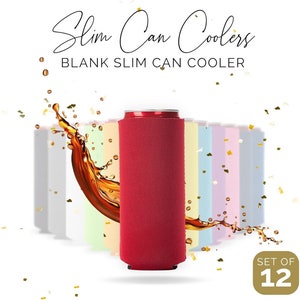 Skinny Can Cooler, Can Holders, Blank Can Coolers, Blank Foam Coolers, Collapsible Bulk Beer Huggers, Screen Print, DIY Crafts - Set of 12