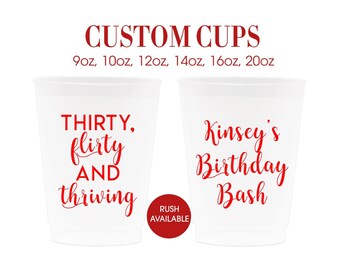 12oz Personalized Cups, Custom Birthday Cup, Birthday Cups, Party Cups, 30th Birthday, Plastic Cups, Stadium Cups, Custom Cups, Frosted Cups