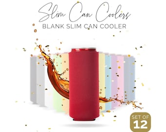 Skinny Can Coolers Blank Can Coolers Blank Coolers Foam Can Holders Bulk Beer Huggers for Screen Print Embroidery DIY Crafts - Set of 12