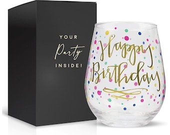 Personalized Wine Glass - Custom Birthday Gift for Mom, Sister, Friend, Engraved Stemless Wine Glass - 21st, 40th, 50th, 60th, 70th Birthday