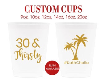 Personalized Cups for 30th Birthday,  Custom Frosted Cups, Custom Plastic Cups, Stadium Cups, Birthday Cups for 30th Birthday Party