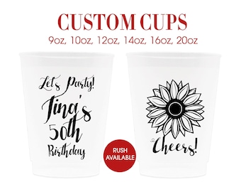 Personalized Cups for 50th Birthday,  Custom Frosted Cups, Custom Plastic Cups, Stadium Cups, Birthday Cups for 50th Birthday Party