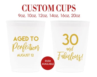 12oz Personalized Cups, Custom Birthday Cup, Birthday Cups, Party Cups, 30th Birthday, Plastic Cups, Stadium Cups, Custom Cups, Frosted Cups