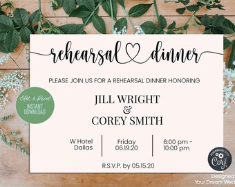 Rehearsal Dinner Invitation Template, Editable, Invitation Template, Instant Download, Download and Print Yourself