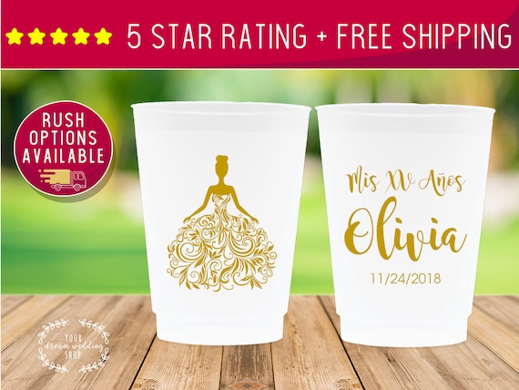 Quinceanera favors, 12oz Custom Cups, Custom Birthday Cup, Birthday Cups, Party Cups, Quince favors, Plastic Cups, Frosted Cups, Quince Cups