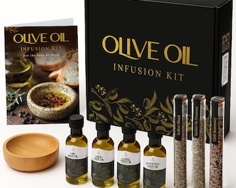 Infused Olive Oil Gift Set, Extra Virgin, 3 Infusion Blends, Bread Dipping Bowl & Recipe Book, Cooking Gifts, Gift for her, Christmas Gift