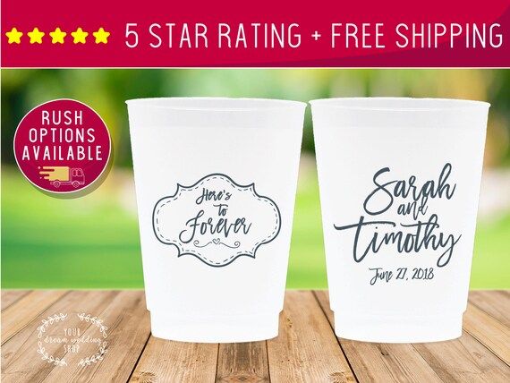12oz Personalized Cups, Custom Wedding Cups, Wedding Cups, Party Cups,  Custom Wedding Cups, Plastic Cups, Stadium Cups, Custom Cups, Frosted