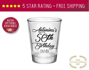 Custom Shot Glasses, Shot Glasses, Shot Glass, Birthday Party, 50th Birthday Favors, Custom Shot Glass, birthday favors, Fifty and Fab