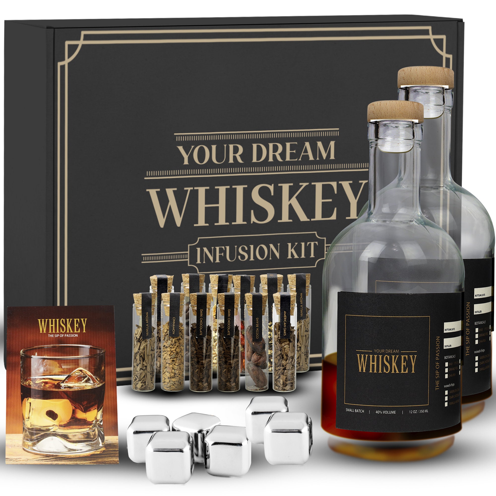 Kit de fabrication de whisky, cadeau de whisky, cadeaux densemble de whisky  pour hommes, ensemble cadeau de whisky, cadeaux de whisky de kit de bourbon  pour hommes, infusion de cocktail 