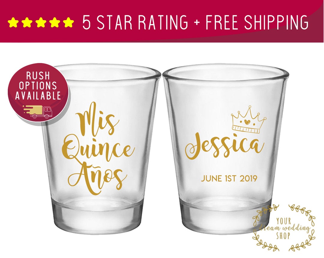 Quinceanera Favors, Custom Shot Glasses, Shot Glasses, Adult Birthday