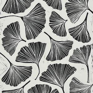 Ginkgo Leaves Linocut Print