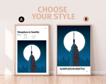 SLEEPLESS IN SEATTLE - Minimalist Print -  Nora Ephron, Tom Hanks, Meg Ryan, Rom-Com, Romantic Comedy, New York, Poster, Movie