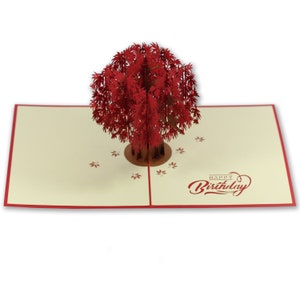 Icônes de cadeaux 3D fabriquées à la main à la main Joyeux anniversaire Acer / Maple Tree Pop Up Card