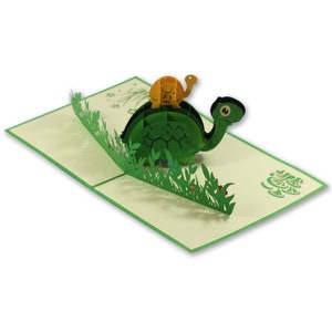 Carte pop-up 3D faite main en forme de tortue/tortue