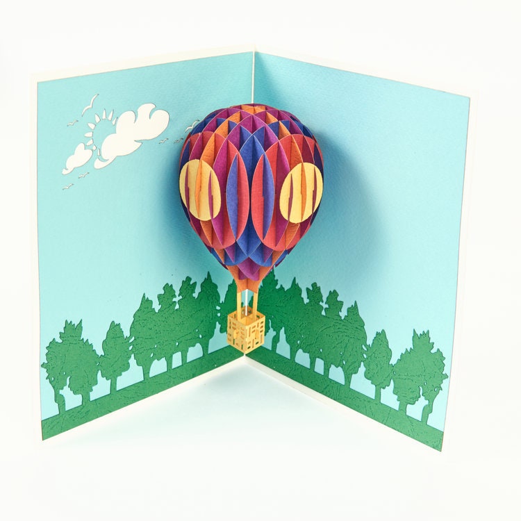 Handmade 3D Handcrafted Gift Icons Hot Air Balloon Pop up Card 