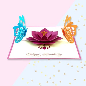 Handmade Gift Floral viering handgemaakte Happy Birthday vlinders en bloem Pop Up kaart