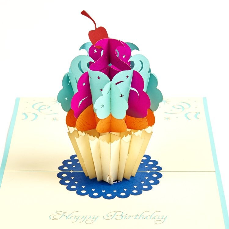 3d Celebration Handmade Greetings Happy Birthday Cup Cake Pop up Card ...