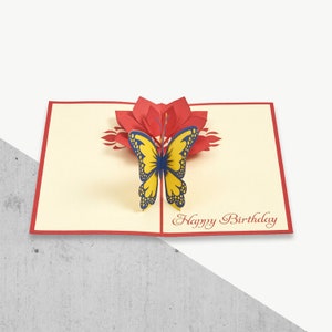 3d Celebration Handmade Greetings Happy Birthday Butterfly and Flower Pop Up Card