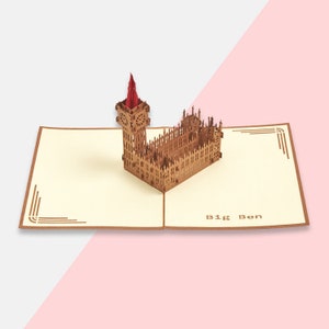 Handmade 3D Handcrafted Gift Icons Big Ben Pop Up Card (Brown)